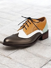 economico Scarpe oxford da donna-scarpe oxford brogue multicolor da donna con motivo a chevron e pannelli in similpelle a contrasto – ballerine stringate di ispirazione vintage