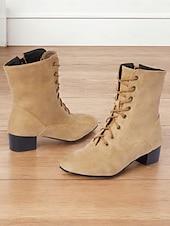 abordables Années 1950-bottes mi-mollet à lacets en daim marron clair pour femmes avec fermeture éclair latérale – chaussures décontractées vintage pour un usage quotidien