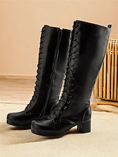 abordables Bottes à la mode-bottes à lacets vintage pour femmes – style rétro à talon épais pour le cosplay, le costume et la mode quotidienne
