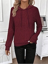preiswerte Texturierte Kapuzenpullover &amp; Sweatshirts-Damen Kapuzenpullover Sweatshirt Casual Plain Street Alltagskleidung Kapuzenpullover Langarm Wein Marineblau Hellgrau Herbst Winter