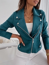 cheap Bomber Jacket-Women&#039;s Bomber Jacket Casual Jacket Outdoor Street Daily Fall Winter Short Coat Regular Fit Warm Breathable Comtemporary Stylish Jacket Long Sleeve Solid Color with Pockets Full Zip White Red Blue