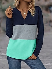 preiswerte Damen Einfache Oberteile-Damen T Shirt Glatt Modisch Modern Brautkleider schlicht Langarm Gekerbter Hals Normale Oberteile Täglich Wochenende Rosa Orange Grün Herbst Winter