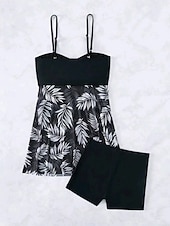 billige Swimdresses-Dame Badetøy Tankini Badedrakt Ferie Tropisk Blomstret Ermeløs Badedrakter