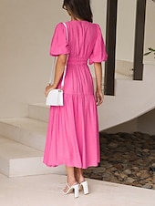cheap Black Dress-Women&#039;s Casual Dress Mini Dress Ruffle Casual V Neck Half Sleeve Black White Fuchsia Color
