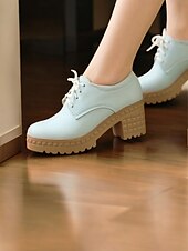 cheap Women&#039;s Oxfords-Women&#039;s Ivory Lace-Up Platform Oxford Shoes – Chunky Heels with Textured Soles for Casual and Office Wear