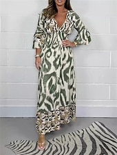 preiswerte Ausgefallene Kleider-Damen Maxidress Casual kleid Schaukelkleid A Linie Kleid Boho-Kleid Brautkleider schlicht Täglich Regular Fit Blumen 3/4 Ärmel V Ausschnitt Schwarz Grün Aprikose Sommer Frühling Herbst