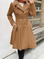billiga Kappor och trenchcoats-Dam Vinterkappa Utomhus Gata Dagliga kläder Höst Vinter Lång Täcka Normal Håller värmen Andningsfunktion Stylish Ledigt Jacka Långärmad Slät Med fickor Rodnande Rosa Marinblå Kamel