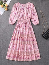 ieftine Rochii Boho-Pentru femei Rochii Midi Rochie casual Rochie leagăn Rochie A line Rochie Boho Casual Zilnic Fit regulat Floral Lungime Manșon 3/4 În V Roz Îmbujorat Albastru piscină Caisă Vară Primăvară Toamnă