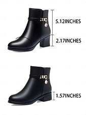 baratos Botas de tornozelo-botins femininos pretos - couro sintético com forro de pelúcia, zíper lateral e salto bloco para moda de inverno e uso casual