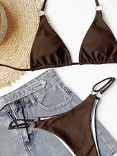 billiga Bikiniset-Dam Badkläder Bikini 2 st Kaxig Baddräkt Öppen rygg Smal Semester Standkläder Ensfärgat Halterneck Ärmlös Baddräkter