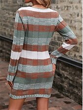 preiswerte Strickkleider-Damen kariertes Maxikleid mit V-Ausschnitt, lange Ärmel, Frühling/Herbst