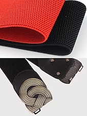 economico Cintura da donna-cintura elastica larga da donna con fibbia in metallo vintage – cintura elastica alla moda per abiti, tuniche e camicette – disponibile in nero, rosso e marrone