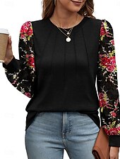 economico Top da Lavoro per Donne-Per donna Camicia Blusa Floreale Informale Manica lunga Girocollo Top regolari Giornaliero Collage Stampa Nero Marrone Autunno Inverno