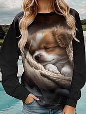 economico Negozio Grafico Felpe &amp; Cappucci-pullover da donna animale cane abbigliamento quotidiano casual stampa moda casual girocollo manica lunga micro-elastico autunno inverno comodo traspirante tessuto morbido