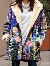 billige Uformell Parka-Dame Fleece-jakke Teddyfrakk Hettegenser Hold Varm Pustende Glidelås Lomme Fleece Lined Fritid Blomstret Feriereise Gate Dagligdagstøy Ut på byen Glidelås Lang Hettegenser Løstsittende Langermet