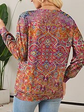 billige Boho topper-Dame Grafisk Fritid Langermet Crew-hals Vanlige topper Hverdag Avslappet Trykt mønster Rosa Høst Vinter