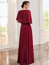 cheap Floor Length-A-Line Dress Mother of the Bride Dress Elegant Jewel Neck Floor Length Chiffon Lace Half Sleeve with Appliques Solid Color