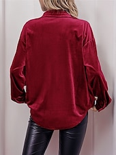 voordelige Elegante topjes-Dames Overhemd Blouse Effen Kleur Basic Casual Lange mouw V-hals Normale tops Dagelijks Lapwerk Knop Zak Wijn Bruin Groen Herfst Winter