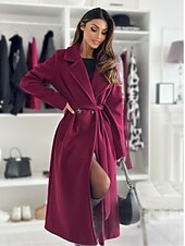 cheap Trench Coats-Women&#039;s Coat Warm Comfortable Buttons With Belt Elegant Solid Color Casual Daily Double Breasted Lapel Regular Fit Long Sleeve Outerwear Black White Wine Winter