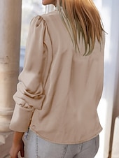 preiswerte Elegante Oberteile-Damen Hemd Bluse Feste Farbe Basic Brautkleider schlicht Langarm Hemdkragen Normale Oberteile Täglich Knopf Schwarz Blau Beige Herbst Winter
