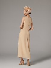 abordables Avec veste-tailleur-pantalon fourreau deux pièces robe de mère de la mariée mariage de plage élégant scintillant&amp;amp;Robe longue en mousseline de soie à paillettes et col en V brillant, longueur cheville,