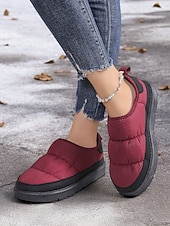 abordables Claquettes et tongs femme-pantoufles d'hiver matelassées rouges pour femmes avec semelle antidérapante – chaussures chaudes d'intérieur et d'extérieur à enfiler pour temps froid