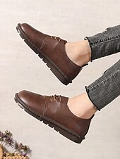 abordables Richelieu femme-chaussures décontractées à lacets en similicuir marron pour hommes avec semelle antidérapante confortable - parfaites pour un usage quotidien