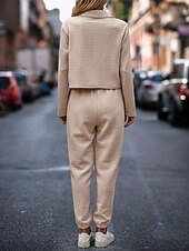 preiswerte Trainingsanzüge für Damen-Damen Modisch Strassenmode Täglich Hemd Chinesisch Chino Langarm Hemdkragen Glatt Casual Täglich Rosa Grün Khaki Herbst Regular Fit