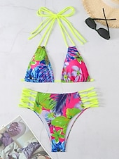 voordelige Bikinisets-Dames Zwemkleding Bikini 2 stuks Brutaal Zwempak Blote rug Uitknippen Slank Vakantie Strand Kleding Bloemig Halternek Mouwloos Badpakken