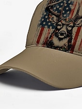 cheap Men&#039;s Hats-Men&#039;s Adjustable Baseball Cap with Patriotic Deer Print and American Flag Design - Outdoor Sports and Casual Wear Hat
