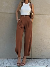 preiswerte weites Bein und hohe Taille-Damen EU- / US-Größe Hosen Hose Brautkleider schlicht Komfort In voller Länge Hohe Hüfthöhe Einfarbig Zip Schnalle Komfortabel Mikro-elastisch Party Casual Schwarz Armeegrün Kaffee Herbst Winter
