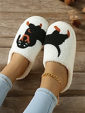 economico Ciabatte e infradito da donna-pantofole da donna con ricamo a forma di bassotto – calde scarpe da interno foderate in pile per gli amanti dei cani