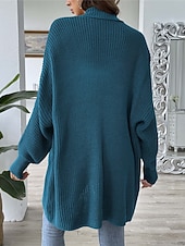 billiga Öppen front cardigan-Dam Tröja Kofta Ledigt Mjukt Ren färg Ribbad Öppen front Pärlor Stickat Långärmad Långa toppar Sticka Utomhus Dagligen Helgen Svart Blå Höst Vinter