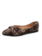 abordables Ballerines femme-ballerines à carreaux tartan rouges pour femmes – chaussures à enfiler au design noué festif pour les vacances et les tenues décontractées