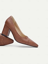 olcso Block Heels-női barna sarokpumpák – hegyes orrú retro formális cipő elegáns varrással irodai és parti viselethez