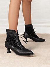 economico anni 1930-stivaletti allacciati in stile vittoriano nero da donna con pannello in pizzo e tacchi a gattino - elegante stile vintage per occasioni formali e casual