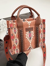olcso Kézitáskák és bevásárlótáskák-női boho etnikai mintás táska – vintage ihletésű vászon kézitáska bőr díszítéssel, ideális alkalmi kirándulásokhoz és mindennapi használatra