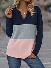 preiswerte Damen Einfache Oberteile-Damen T Shirt Glatt Modisch Modern Brautkleider schlicht Langarm Gekerbter Hals Normale Oberteile Täglich Wochenende Rosa Orange Grün Herbst Winter