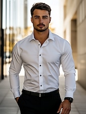  Men's Daily Dress Casual Shirt Homecoming Standard Fit Long Sleeve Lapel Summer Solid Color Polyester Black White Grey 2025