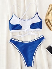 billiga Bikiniset-Dam Badkläder Bikini 2 st Kaxig Baddräkt Öppen rygg Smal Semester Standkläder Ensfärgat Rund hals Ärmlös Baddräkter