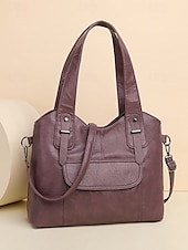billiga Hand- och toteväskor-vintage brun konstläderväska för kvinnor med dubbla handtag och justerbar crossbody-rem – rymlig och elegant för dagligt bruk