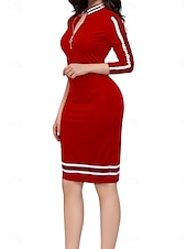 olcso Bodycon Club Dresses-Női Munkaruha Váltó ruha Elegáns Iroda Napi Midi ruha Kollázs Állógallér Hosszú ujj Sima Normál Rubin Sötétkék Tavasz Ősz S M L XL 2XL