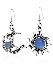economico Orecchino da donna-orecchini pendenti vintage con sole e luna - gioielli celestiali color argento con accenti di perle e cristalli per le donne, perfetti per look boho e casual