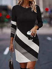 economico Abiti a Strisce e Geometrici-Per donna Mini abito Abito in felpa Abito casual Vestito invernale Abito a corsetto Informale Feste Strada Informale Standard Color Block Manica lunga Girocollo Bianco Blu Viola Primavera Autunno
