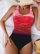 billiga One-piece-baddräkter-Damernas badkläder en del monokini baddräkt utan rygg magkontroll hög midja slim semester strandkläder ombre u-hals ärmlös baddräkter