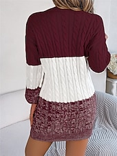cheap Sweater Dress-Women&#039;s Sweater Sweater Dress Casual Soft Color Block Ribbed Crew Neck Knitted Long Sleeve Long Tops Knit Outdoor Daily Weekend Black Wine Fall Winter