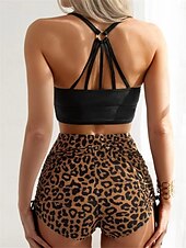 abordables Ensemble de bikinis-Femme Maillots de Bain Bikinis 2 pièces Slips Maillot de bain Dos Nu Mince Vacances Tenues de plage Léopard Col en U Sans Manches Maillots de bain