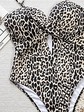 cheap One-piece swimsuits-Women&#039;s Swimwear One Piece Monokini Swimsuit Backless Tummy Control High Waist Slim Vacation Beach Wear Leopard Halter Neck Sleeveless Bathing Suits