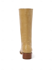 levne Cowboy &amp; Western Boots-dámské hnědé westernové kovbojské boty z umělé kůže - výška do půl lýtek s naskládaným podpatkem pro ležérní outfity a outfity ve venkovském stylu
