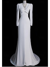 preiswerte Hochzeitskleider-Hochzeitskleider Meerjungfrau  Trompete V-Ausschnitt Langarm Hofzug Taffeta Brautkleider Mit Raffung
